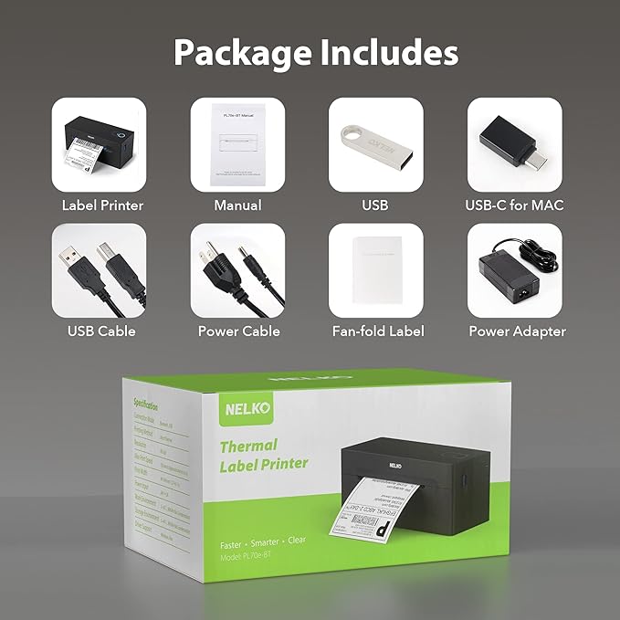 Nelko Bluetooth Thermal Shipping Label Printer, Wireless 4x6 Shipping Label Printer for Shipping Packages, Support Android, iPhone and Windows, Widely Used for Amazon, Shopify (Black)