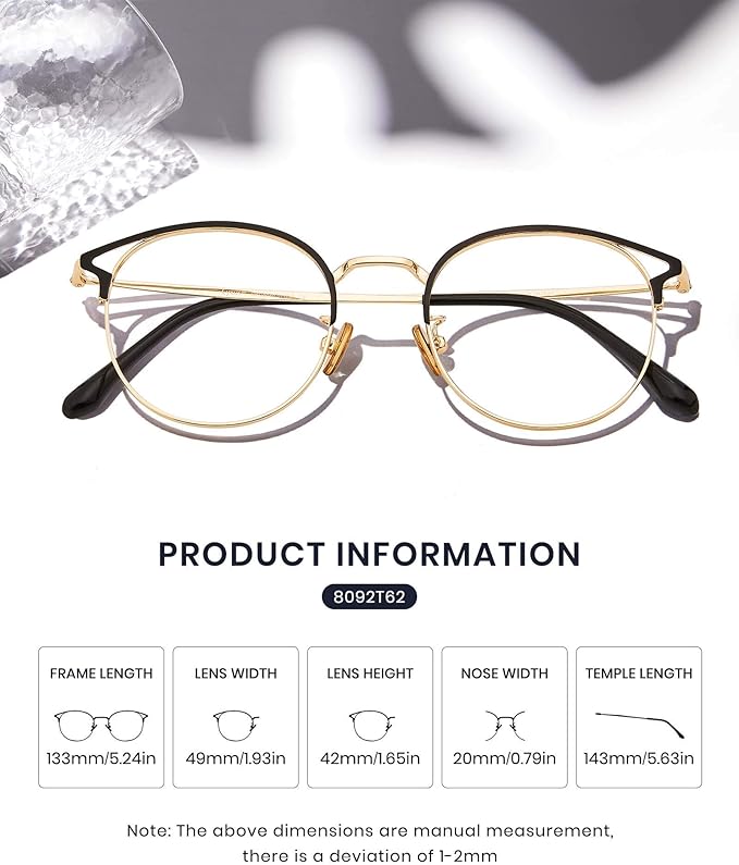 Cyxus Blue Light Glasses for Men and Women, Round Metal Frame Computer Eyeglasses for Office, Gaming, Reading 8090