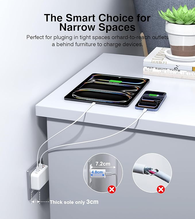 100W USB C Wall Charger Block, 6 Port Fast Charger Plug Adapter with PD USB-C + QC USB A Multiport Type C Charging Block Station Cube Hub for iPhone 17 16 15 14 13 12 Pro Max XR XS 8 7, Samsung