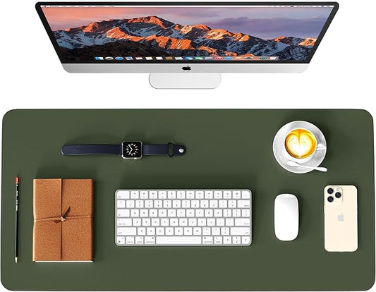 WAYBER Leather Desk Pad Protector, Waterproof Mouse Pad, PU Desk Mat, Office Desk Cover, Desk Writing Mat for Office/Home/Work/Cubicle (Green/Gray) 31.5x15.7in