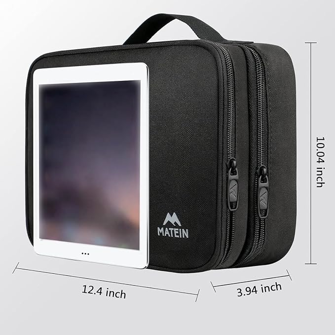 MATEIN Cable Organizer Bag, Large Travel Storage Bag Sturdy Tool Case with Handle for Phone Cord Electronics Accessories, Carrying Case for Tablet (Up to 12.9inch), Powerbank, Hard Drive, Black - Image 8