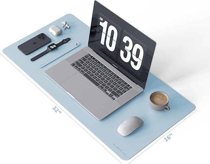 RENMTURE PU Mouse Pad, Faux Leather Large Desk Pad, Home Work Office Accessories, Non-Slip Desk Mat, Waterproof Gaming Pad Desk Blotter (32"x16", Baby Blue)