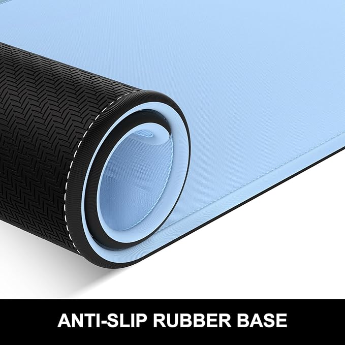 Hsurbtra Desk Pad, 23.6" x 13.8" Premium-Textured Desk Mat, Stitched Edge Anti-Slip Waterproof Rubber Mouse Pad, M Extended Computer Mat for Office Gaming Laptop Keyboard Sky Blue