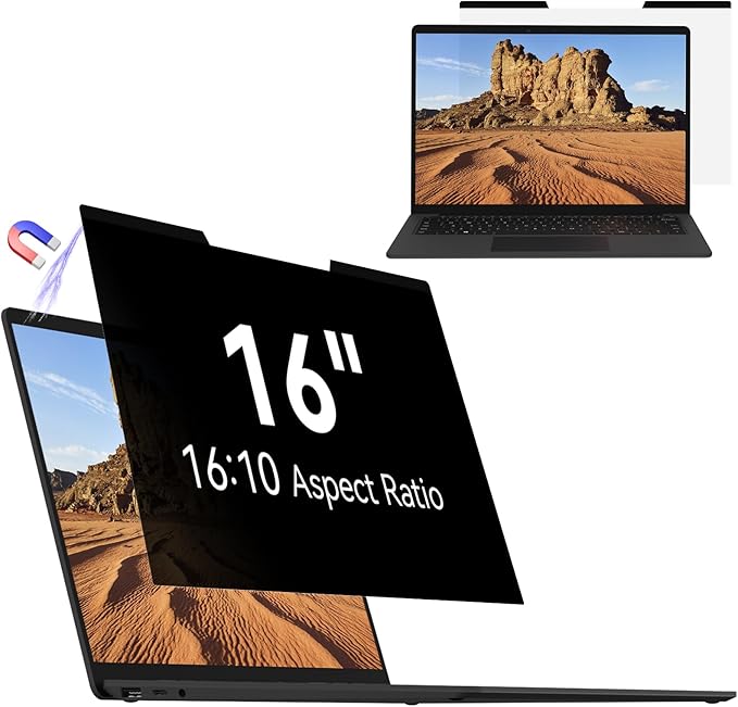 Mamol Magnetic Laptop Privacy Screen 16 inch,16:10 Aspect Removable Anti Glare Protector Blue Light Privacy Screen Filter,Filter Shield Compatible with HP/Dell/Acer/Asus/Samsung/Lenovo/Thinkpad Envy