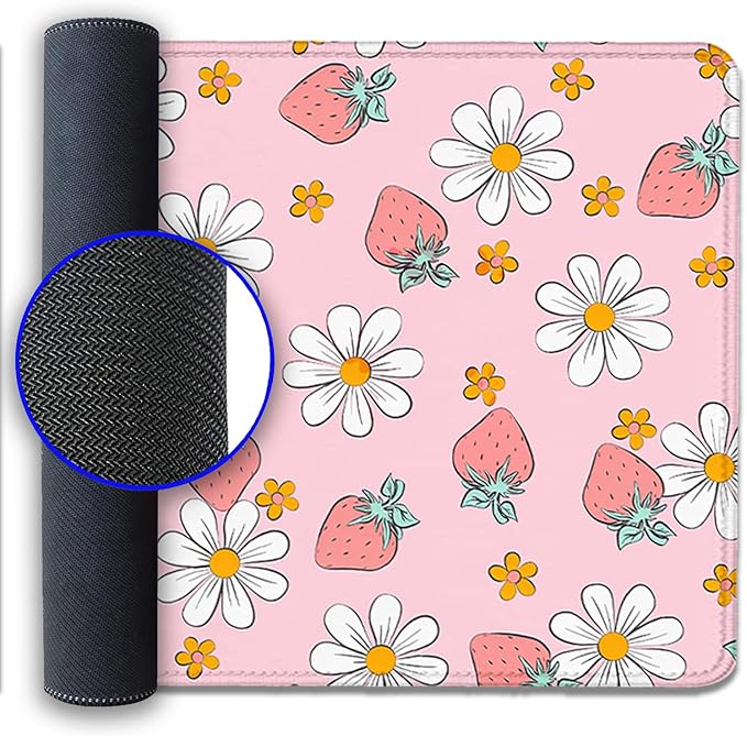Strawberry Mouse Pad Desk Mat,Pink Large Large Gaming Mouse Mat with Stitched Edges,Non-Slip Waterproof Rubber Base Mouse Mat for Office Computer Keyboard Laptop Home(27.5X11.8 in)