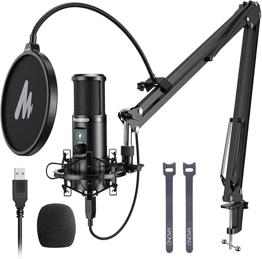 MAONO USB Recording Microphone Kit, Professional Condenser Microphone for PC with One-Touch Mute and Mic Gain Knob for Singing, Podcast, Studio, Streaming PM421