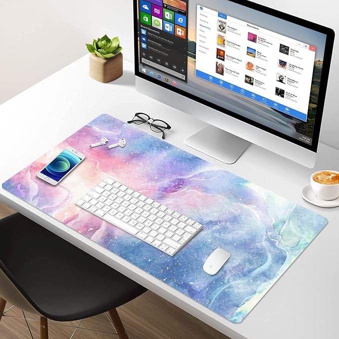 Large Desk Mat, Dual Side PU Leather Waterproof Mousepad Desk Pad, Desk Protector Writing Pads Desk Accessories for Office and Home (D-Starry Sky, 24''X14'')
