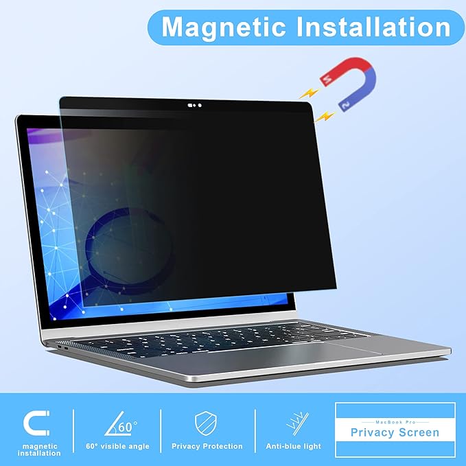 ZOEGAA Privacy Screen Macbook Pro 13 Inch, Webcam Cover Slider Anti Blue Light Magnetic Privacy Screen Protector Compatible with Macbook Pro 13 inch(2016-2022)with M2/M1&Macbook Air 13 inch(2018-2021)