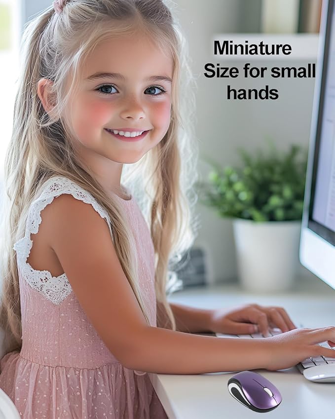 Wireless Mouse Mini Small Cute Pocket Portable Compact Travel USB Tiny Optical Little Mice 3 Buttons 1000 DPI Cordless Mouse for PC Laptop Computer MacBook Kids Girl Boy Women Small Hands Gift(Purple)
