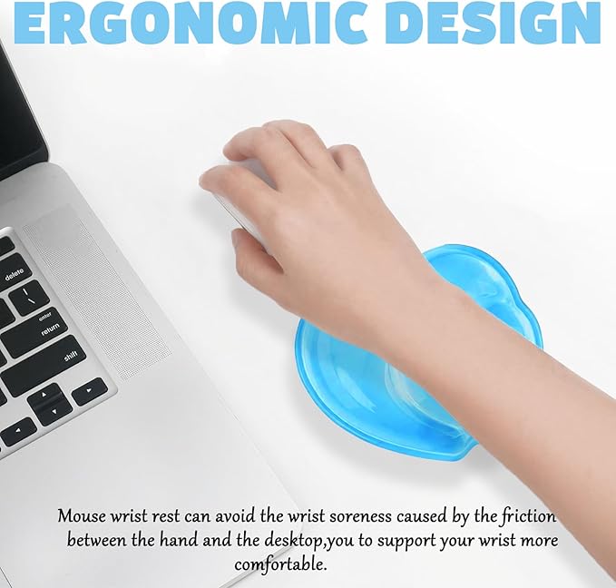 Gel Wrist Rest for Keyboard and Mouse Transparent Blue Heart Elbow Pad Cushion Ergonomic Cute Clear Cool Mouse Wrist Pad Silicone Non-Slip Support for Computer Gaming Home Office Hand Pillow