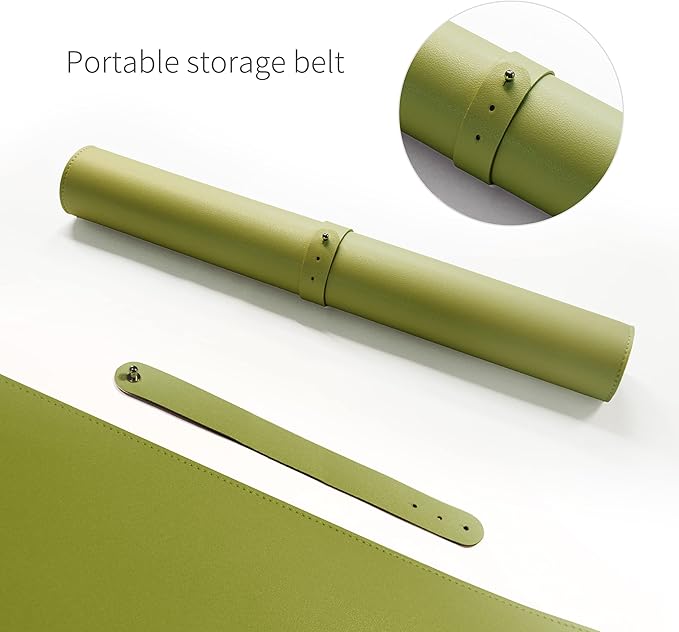 RENMTURE Dual-Sided Mouse Pad, Natural Cork & PU Leather Large Desk Pad for Office and Home Work, Desk Protector Non-Slip, Waterproof, Easy Clean (Olive Green, 36"x17")