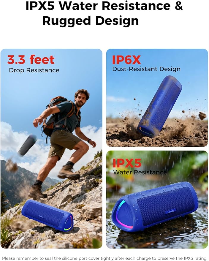 Bluetooth Speaker with HD Sound, Portable Wireless, IPX5 Waterproof, Up to 20H Playtime, TWS Pairing, BT5.3, for Home/Party/Outdoor/Beach, Electronic Gadgets, Birthday Gift (Blue)