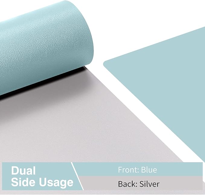 TOWWI Dual Sided Desk Pad, Large Desk Mat, Waterproof Desk Blotter Protector Mouse Pad, Leather Desk Pad Large for Keyboard and Mouse (24" x 14", Blue/Silver)