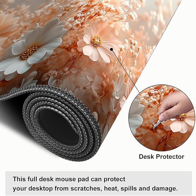 Mouse Pad, Large Anti-Slip with Stitched Edges Desk Mat Desktop Laptop Computer Desk Keyboard Mat,Table Protector Blotter Mat (Powder, 31.5" x 11.8")