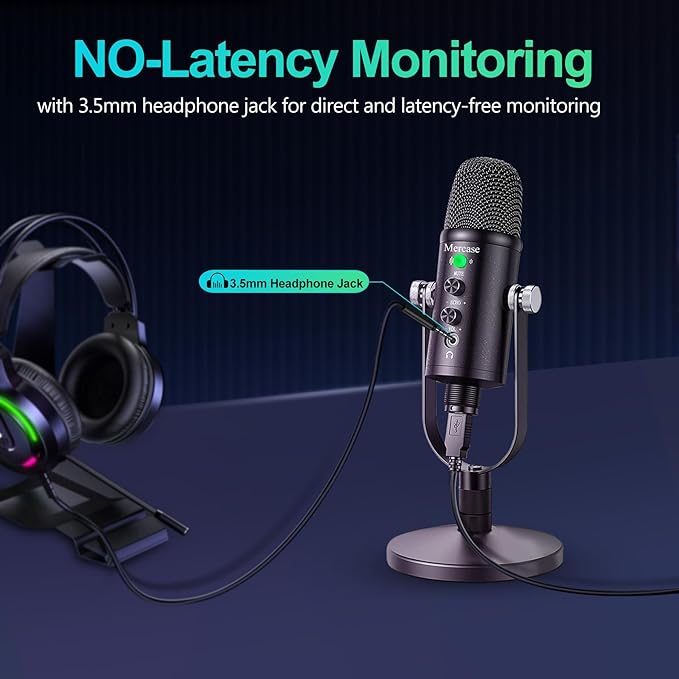 Mercase USB Condenser Microphone for PC, Mac, Phones, PS4/PS5 – Plug & Play Studio Mic with Mute Button & Noise Reduction – for Recording, Streaming, Podcasting, Gaming, Zoom, TikTok, YouTube