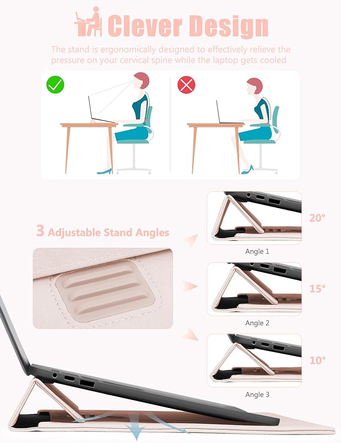 HYZUO 13 Inch Laptop Sleeve Case Bag with Adjustable Stand for MacBook Air 13 M5 A3449 M4 M3 M2 M1 2026-2018, 13" MacBook Neo 2026, MacBook Pro 13 M2 M1 2026-2016, Surface Pro, XPS 13, Apricot
