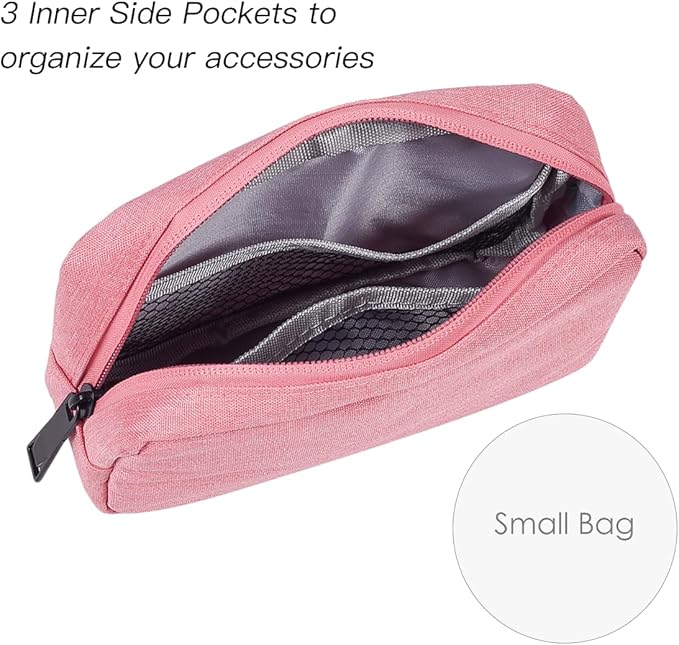 Electronics Organizer Travel Bag, Small Cable Organizer Case Waterproof Accessories Pouch, Travel Electronic Carrying Case for Cable, Cord, Charger, Phone, Power Bank, Earphone (Small-Pink)