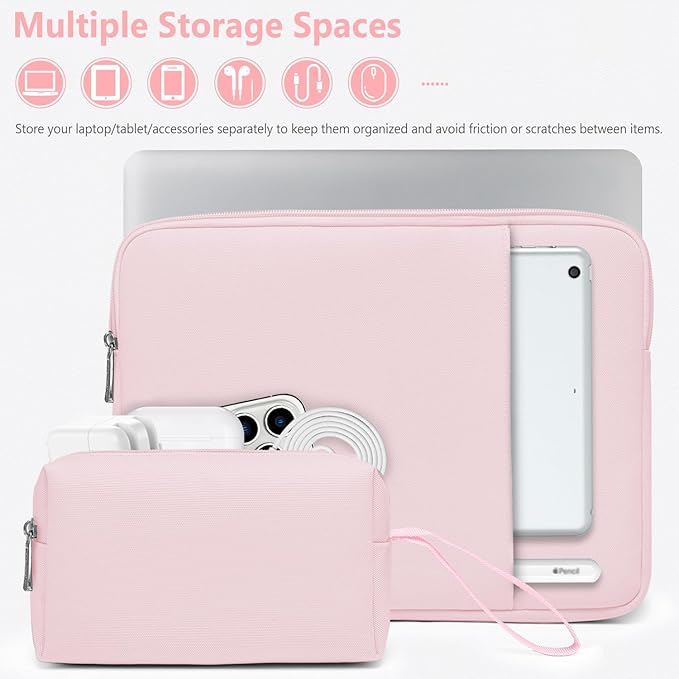 HYZUO 13 Inch Laptop Sleeve Bag Set for MacBook Air 13 M5/M4/M3/M2/M1 A3449 2026-2018, 13" MacBook Neo 2026 A3404, MacBook Pro 13 M2/M1 2026-2016, iPad Pro/Air 13, XPS 13, Surface Pro, Pale Pink