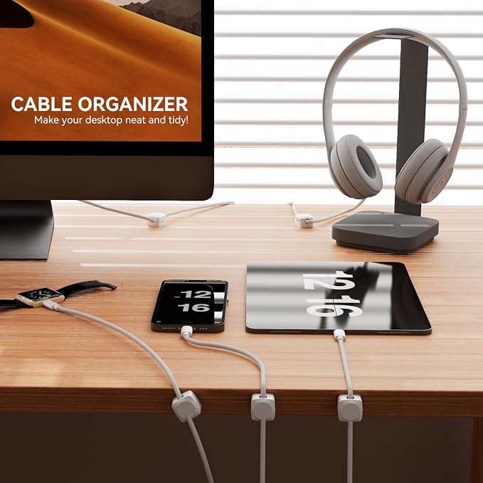Rotatable Cord Organizer, Enhanced Spring Cable Clips, Strong Adhesive Cable Management, Desk Cord Holder for Nightstand, Office Accessories and Car (8*White) - Image 3