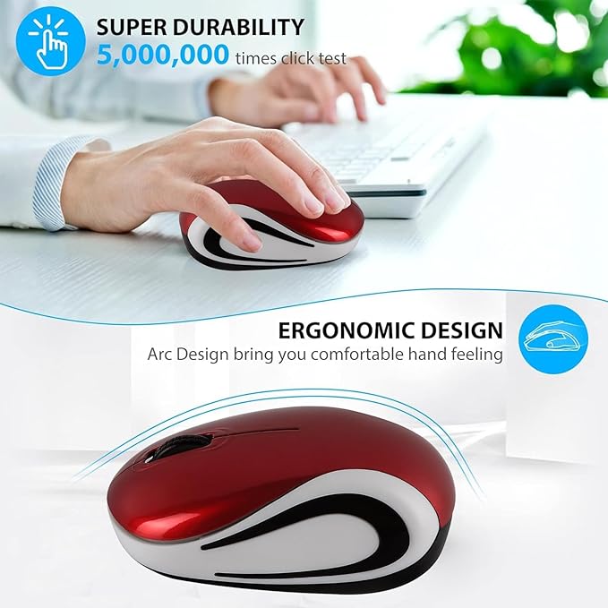 Wireless Mouse Mini Small Silent Cute Pocket Portable Compact Travel USB Tiny Optical Mice 3 Buttons 1000 DPI Cordless Mouse for PC Laptop Computer MacBook Kids Girl Boy Women Small Hands Gift(Red)