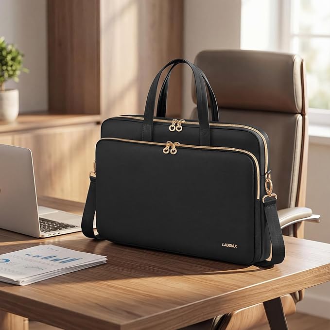 Laptop Case Bag Women Men Computer Sleeve Compatible with MacBook/Dell/HP/Acer/ASUS, Waterproof Shoulder Carrying Briefcase, Black, 14-14.5 Inch