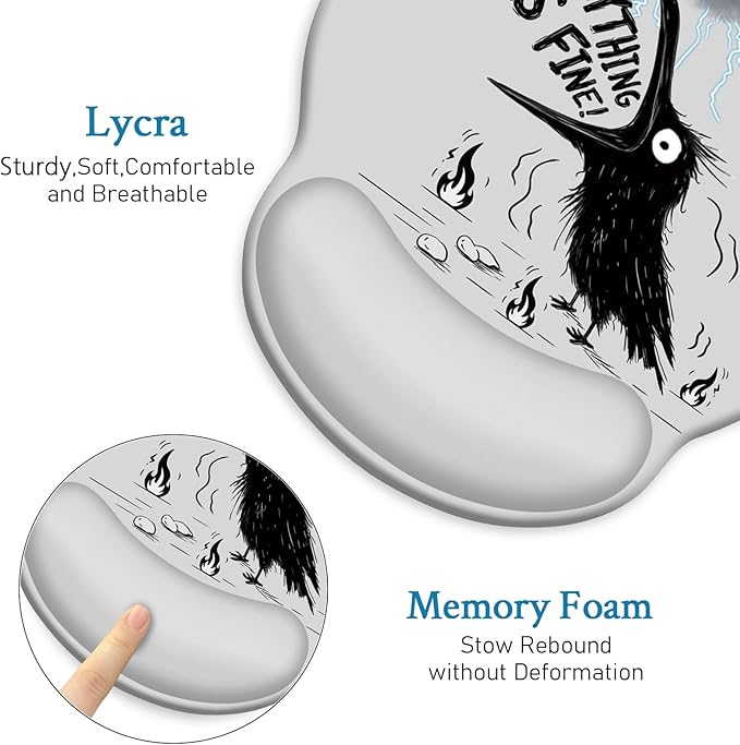 Mouse Pad with Wrist Rest, Funny Crow Ergonomic Mouse Pads Wrist Support for Desk, Goth Gaming Mousepad for Wireless Mouse Laptop Computer Work Home Desk Accessories Office Supplies Desktop Decor