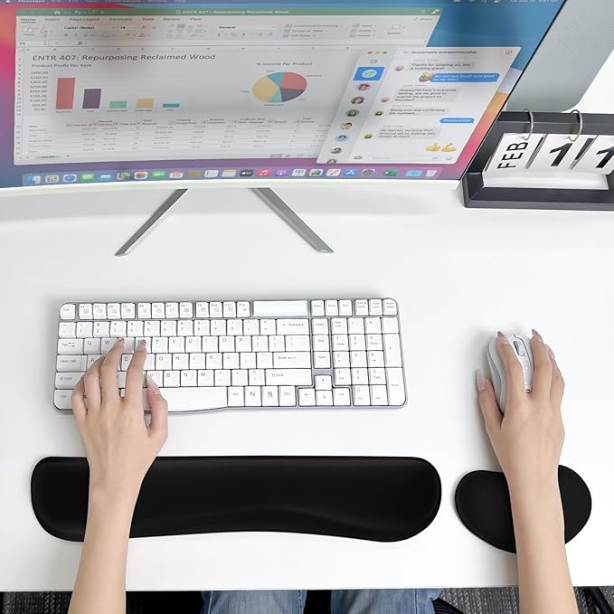 Wrist Rest for Computer Keyboard and Mouse, Ergonomic Design Wrist Support Pad for Keyboard, Soft Memory Foam Desk Pads Support Hand and Arm Easy Typing Pain Relief, 2 Piece Pad, Black