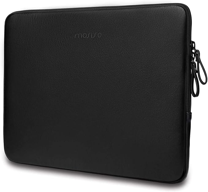 MOSISO Laptop Sleeve Bag 16 inch Compatible with MacBook Air 15 inch 2025-2023 M4 M3 M2/Pro 16 inch 2025-2019 M4 M3 M2 M1, 15-15.6 inch Notebook, PU Leather Padded Bag Waterproof Case, Black