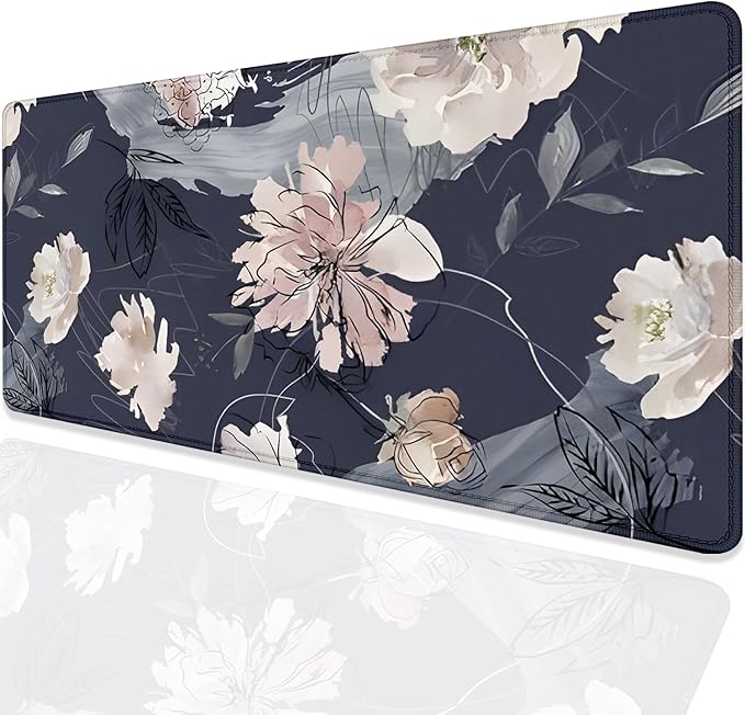 Watercolor Peony Desk Pad Mouse Pad,Floral Extended Large Gaming Mouse Mat with Stitched Edges,Non-Slip Waterproof Rubber Base Mousepad for Office Work Home Desk Mat(27.5X11.8 in)