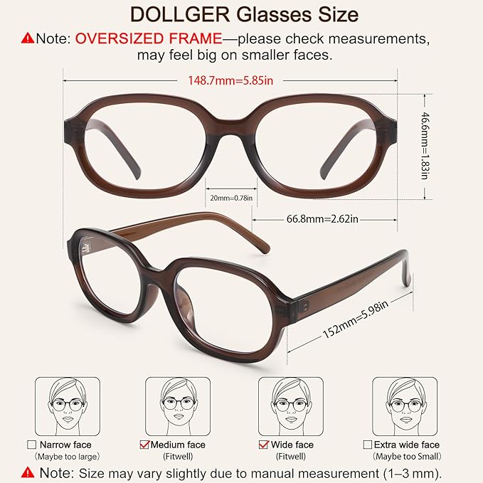 Dollger Blue Light Glasses for Women Oversized Oval Fashion Computer Glasses Retro Chunky Frame Clear Lens