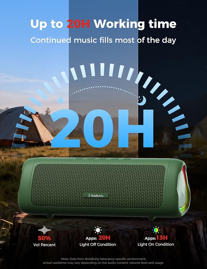 Bluetooth Speaker with HD Sound, Portable Wireless, IPX5 Waterproof, Up to 20H Playtime, TWS Pairing, BT5.3, for Home/Party/Outdoor/Beach, Electronic Gadgets, Birthday Gift (Green)