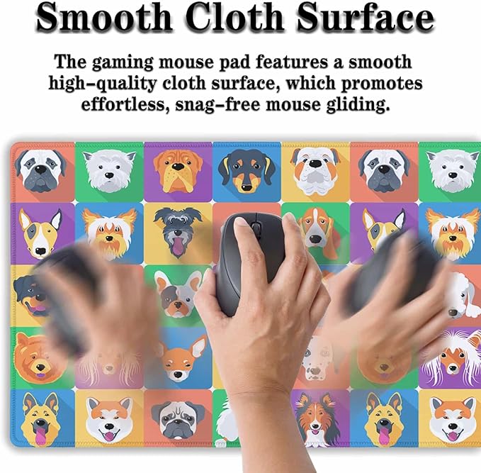 Keyboard Mats Dogs Full Mouse Mat, Desk Mouse Pad Extra Large Mouse Pads, Oversized Mousepad Non-Slip Rubber Base Waterproof with Stitched Edges, 35.4 X 15.7 inch for Work/Game/Office/Home