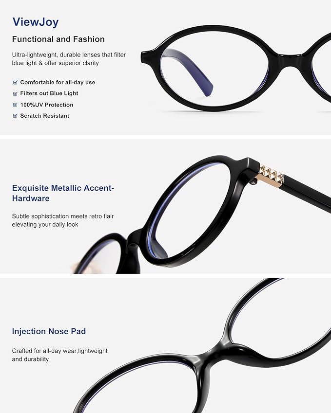 ViewJoy Retro Oval Blue Light Glasses for Women Fashion Computer Glasses Bluelight Blocking Eyewear Vintage Frame