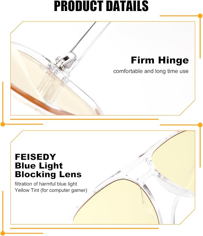 FEISEDY Amber Blue Light Glasses for Computer Gaming Orange/Yellow lens Anti Eyestrain Sleep Glasses G2835