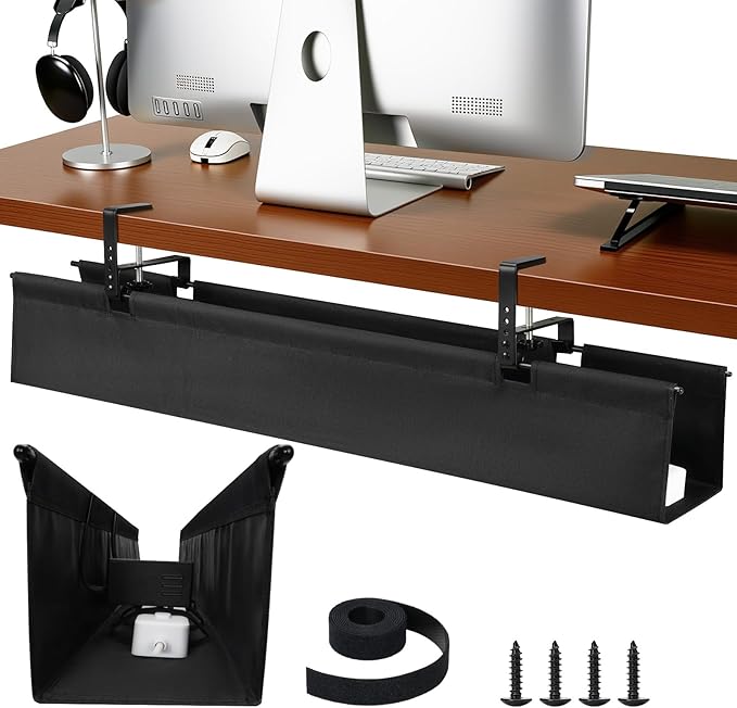 SHUWEI 36" Under Desk Cable Management Tray, Premium Fabric Cable Management for Desk, Clamp/Screw Mount Cable Tray for Office and Home (Black, 36" L) by SHUWEI