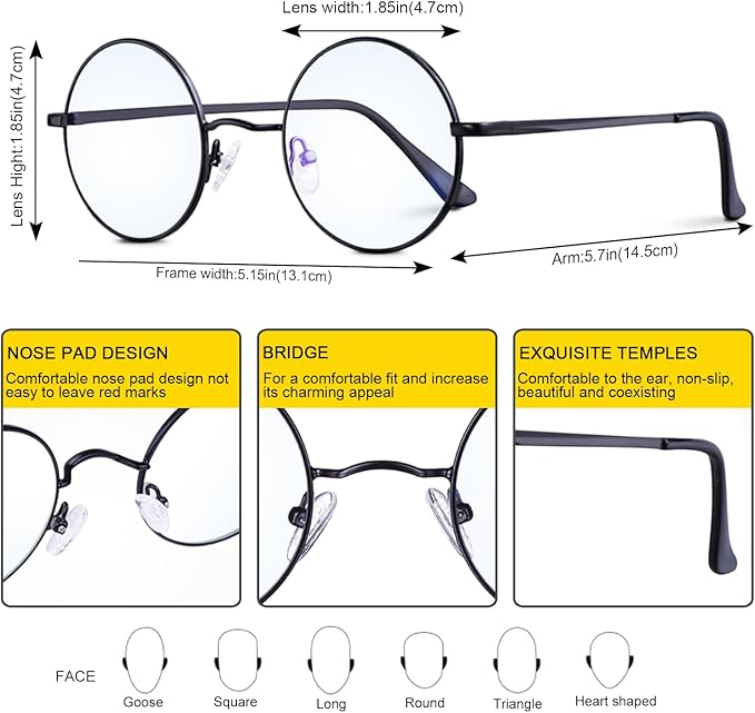 Brigtlaiff Round Blue Light Blocking Glasses for Men Women, Computer Gaming TV Glasses Anti Eyestrain with Metal Frame
