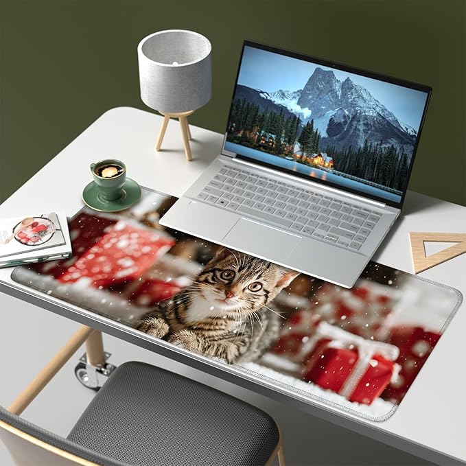 Mouse Pad, Large Anti-Slip with Stitched Edges Desk Mat Desktop Laptop Computer Desk Keyboard Mat,Table Protector Blotter Mat (cat, 31.5" x 11.8")