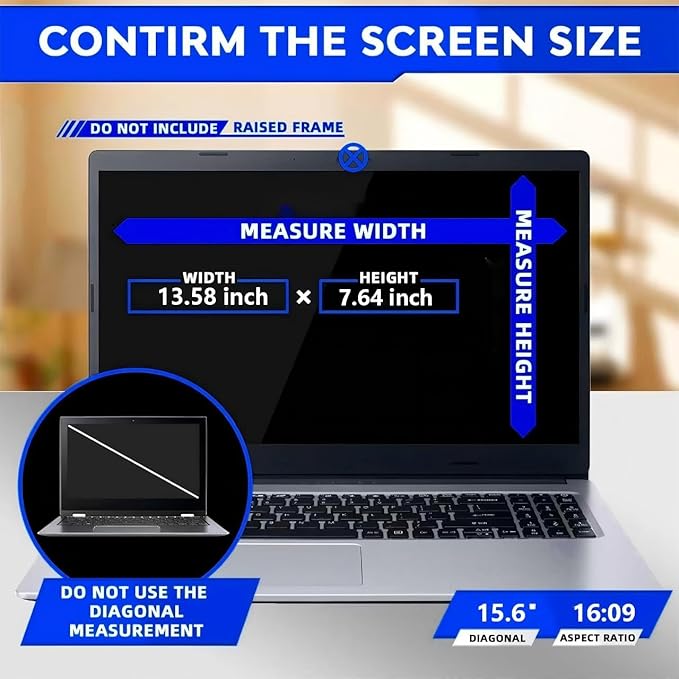15.6-inch magnetic privacy screen, suitable for laptops with a 16:9 detachable anti-glare filter, reduces blue light/compatible with HP, Dell, Acer, Asus, Samsung, Lenovo and other laptops.