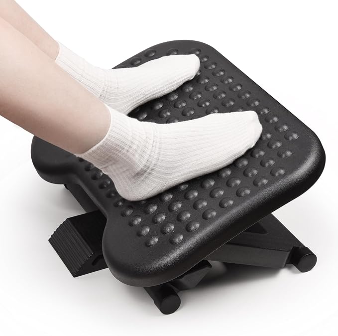 Auslar Foot Rest for Under Desk at Work, Ergonomic Adjustable Foot Rest with Massage Texture Board, Under Desk Foot Stool for Office, Home