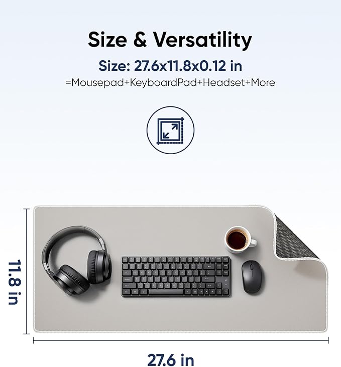 Waterproof Large Gaming Mouse Pad with Durable Stitched Edges, Non-Slip Rubber Base, Grainy Jacquard Mouse Mat Desk Pad for Home Office Gaming, 27.6"x11.8"x0.12", Matte Beige