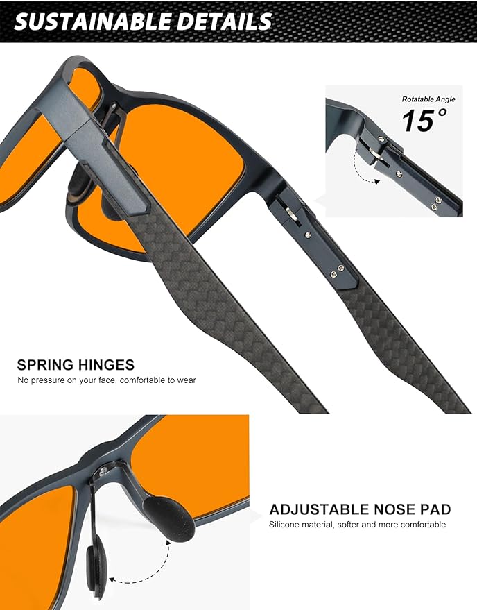 ANYLUV Carbon Fiber Reading Glasses for Men Women, Blue Light Blocking Computer Readers, Anti Glare Spring Hinge