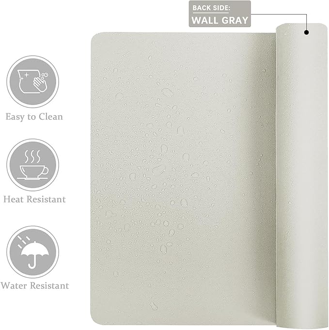 Aothia Double-Sided PU Leather Desk Pad - Non-Slip Large Mouse Pad & Desk Mat for Office, Home - Waterproof, Easy to Clean, Durable Dual-Sided Surface (Wall Gray, 23.6" x 13.7")