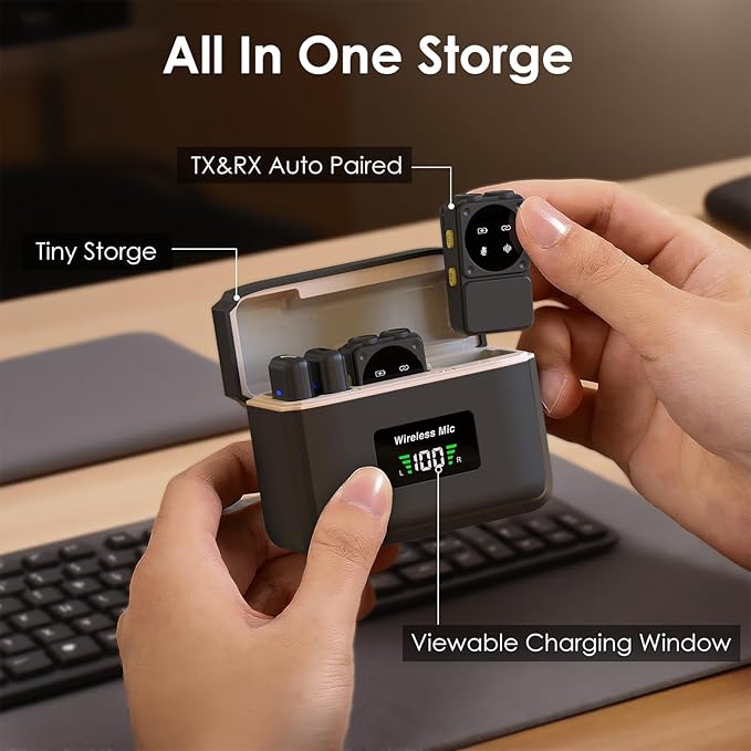 Mini Wireless Lavalier Microphone for iPhone iPad Android with Lightning/USB-C Plug, 80H Work Time Noise Reduction Lapel Mic for Recording, Clip Omni Lav Mic for Video Recording, Tiktok, Youtube, Vlog
