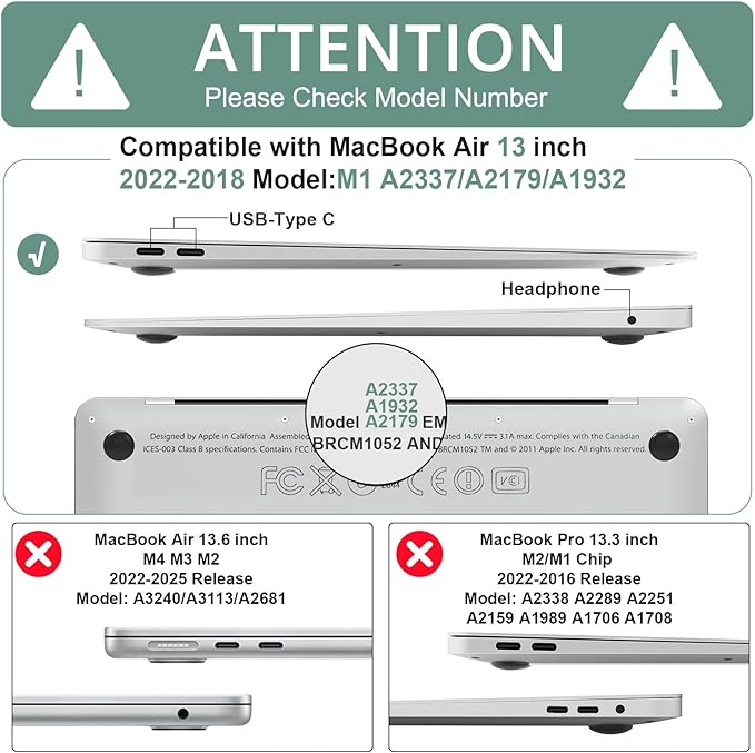 B BELK Compatible with MacBook Air 13 inch Case 2022 2021 2020 2019 2018 A2337 M1 A2179 A1932, Matte Plastic Hard Shell+Keyboard Cover+Screen Protector for MacBook Air 13.3 inch Case, Midnight Green