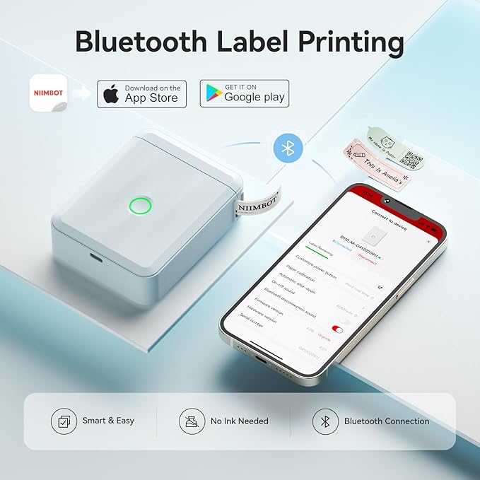 NIIMBOT Label Maker Machine Bluetooth Label Printer for School Home Office Organization, Wireless Mini Labeler D110 Upgraded Version, Label Machine with 1 Label Tape, Blue