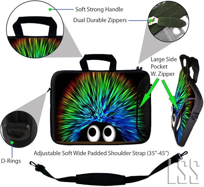 LSS 13.3 inch Laptop Sleeve Bag Notebook with Extra Side Pocket, Soft Carrying Handle & Removable Shoulder Strap for 12" 12.1" 13" 13.3" Apple MacBook Air, GW, Acer, Aspire Asus, Dell, HP, Sony,
