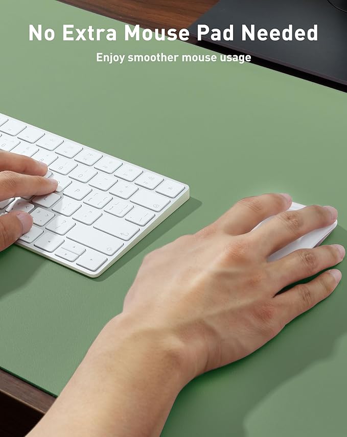 Aothia Faux Leather Desk Mat - Large Mouse Pad, Non-Slip PU Leather Blotter, Waterproof Writing Surface for Office and Home (Olive Green, 40" x 24")