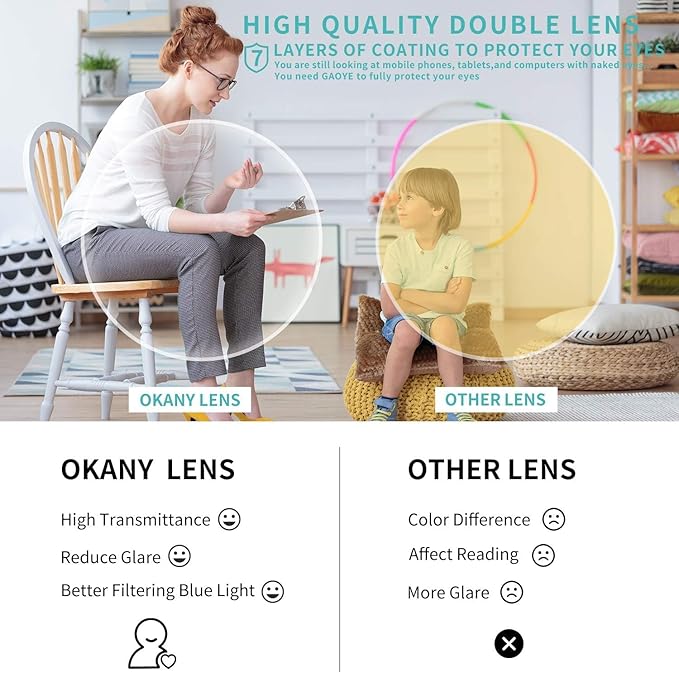 Okany Blue Light Glasses for Kids 3 Pack Anti Glare & Eye Strain Glasses Computer TV Phone Tablets UV Protection Glasses for Kids Boys Girls Age 3-12(Black + Transparent + Pink)