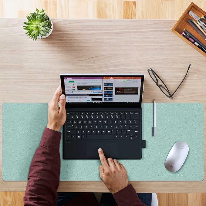 Desk Mat Large protector Pad - Multifunctional Dual-sided Office Desk Pad,Smooth Surface Soft Mouse Pad,Waterproof Desk Mat for Desktop, Pu Leather Desk Cover for Office/Home(Lake Blue, 31.5" x 15.7")