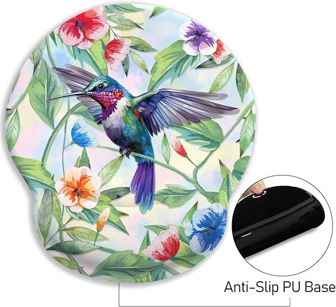 Blusabaca Mouse Pad with Wrist Rest, Hummingbird Ergonomic Mouse Pads Wrist Support for Desk, Cute Gaming Mousepad for Wireless Mouse Laptop Computer Work Home Desk Accessories Office Supplies Decor